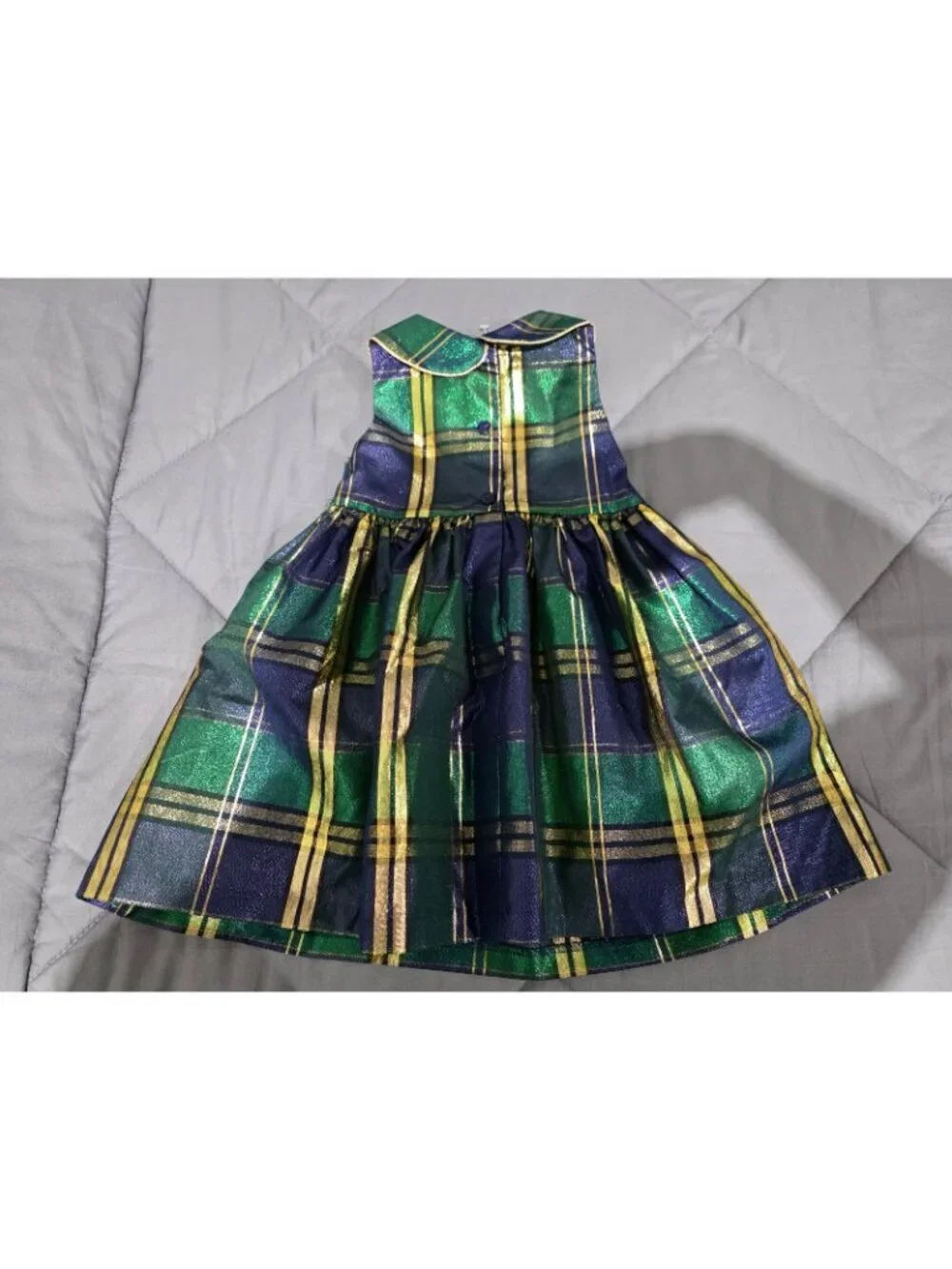 Bonnie Jean Girls 3T Metallic Green and Gold Plaid Party Holiday Christmas Dress
